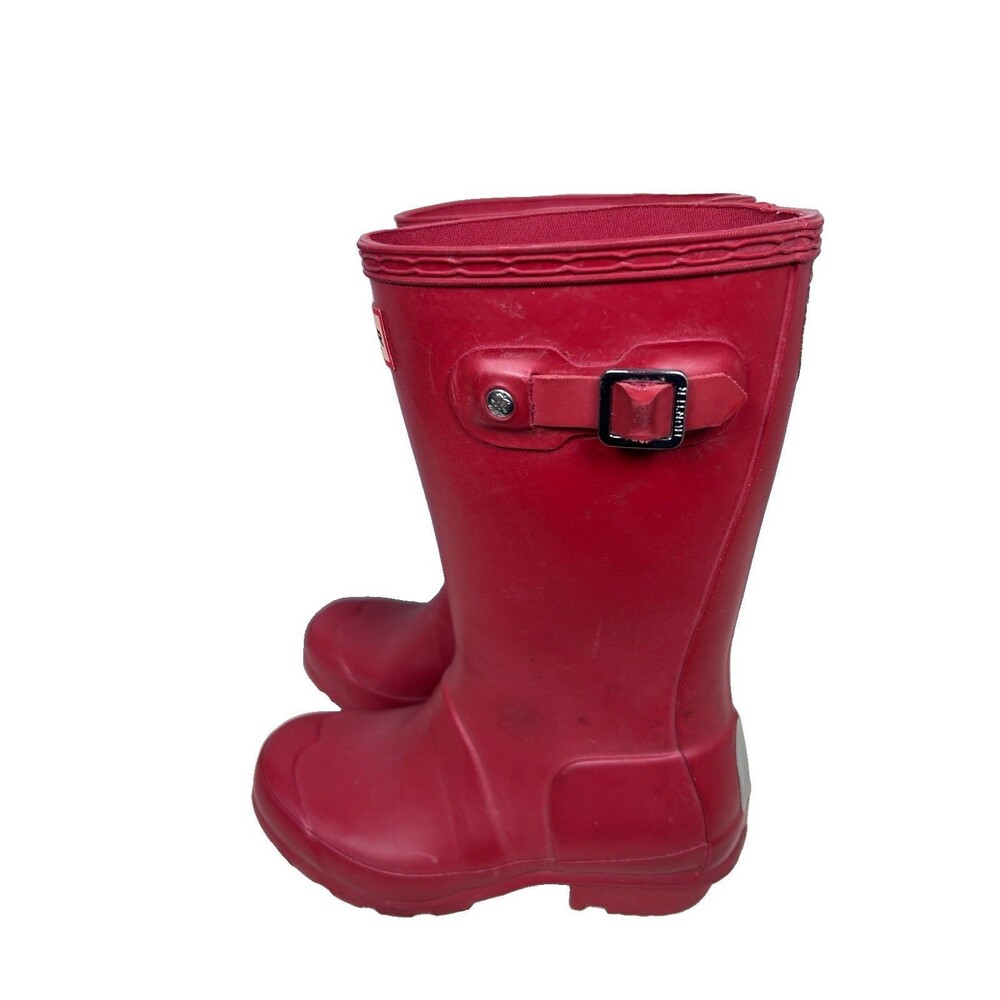 Hunter Red Mid-Calf Waterproof Rubber Rain Boots Buckle Kids Size 13M/1G